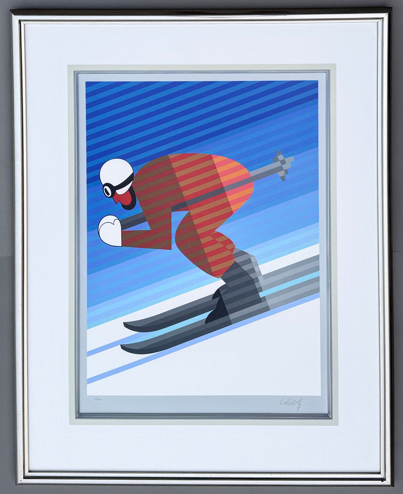 Victor Vasarely Skier Large Op Art Framed Screen Print Copy # 66 out of 300 Limited Edition Numbered (1 of 5)