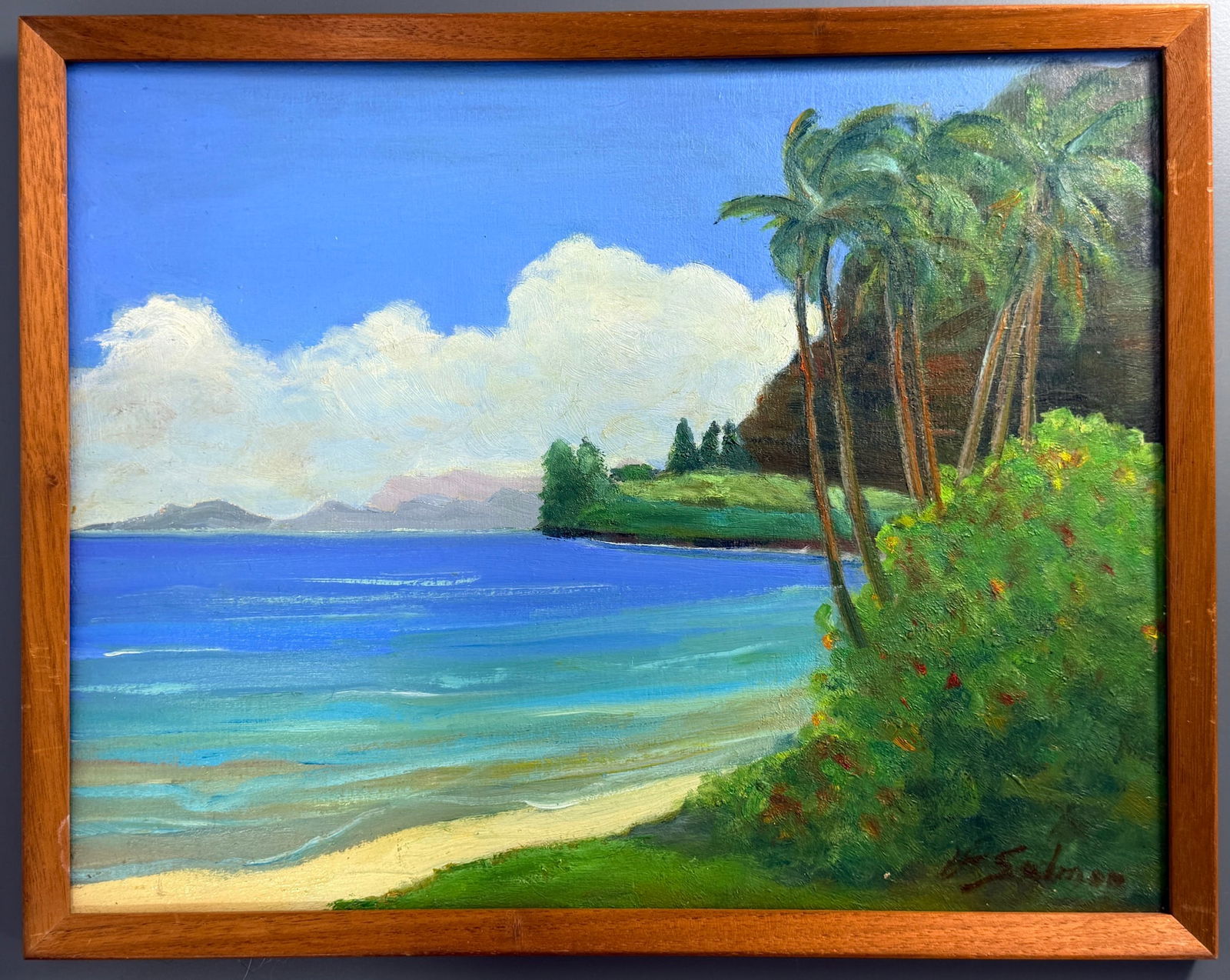 Modern Art Signed Salmon Waikoko Beach Hawaii Original Hawaiian Seascape Painting on Board: Modern Art Signed Salmon Waikoko Beach Hawaii Original Hawaiian Seascape Painting on Board Approximately 11 3/4 x 14 3/4 inches framed. For all high ticket items, including watches and jewelry, thebuy