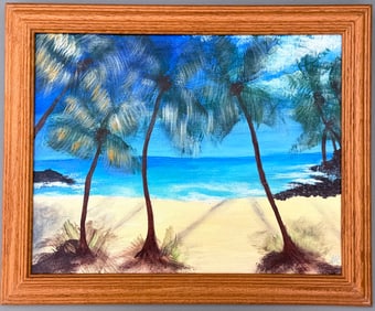 Tropical Palm Beach Vintage Hawaiian Painting on Canvas