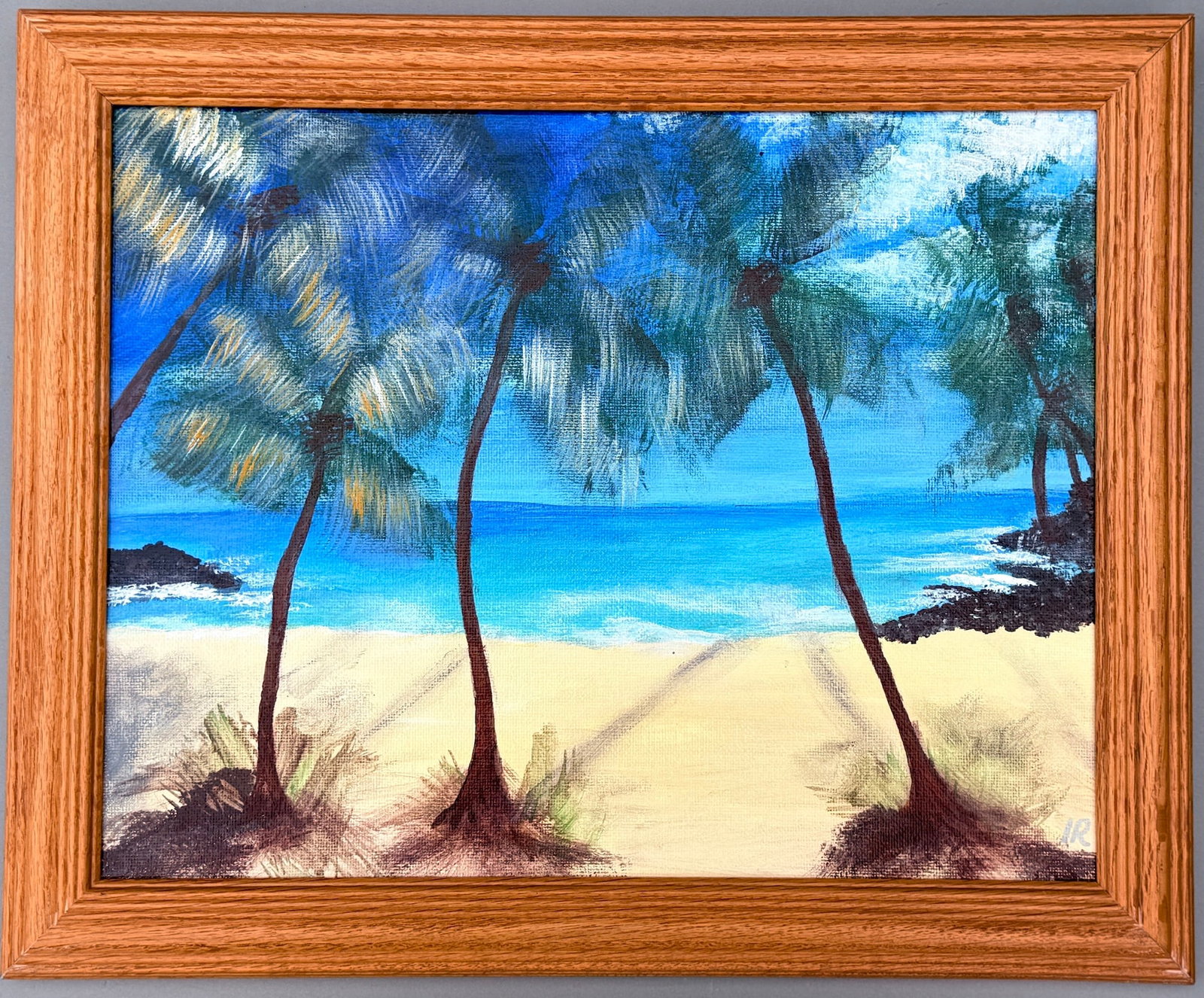 Tropical Palm Beach Vintage Hawaiian Painting on Canvas: Tropical Palm Beach Vintage Hawaiian Painting on Canvas Approximately 13 1/2 x 16 3/8 inches framed. For all high ticket items, including watches and jewelry, thebuyer identity has to be confirmed pri