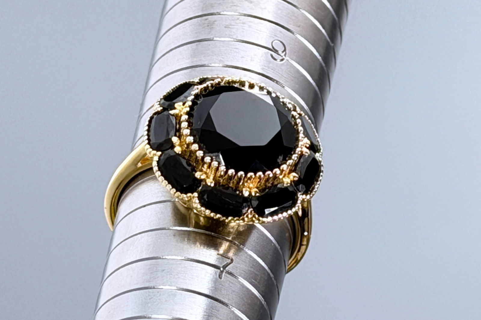 Black Onyx Crown Cluster Ring in 14K Gold Plated Sterling Silver Size 8 (1 of 11)