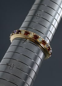 Ethiopian Opal & Garnet Eternity Vermeil Ring 14K Gold Plated Sterling Silver Size 6 3/4