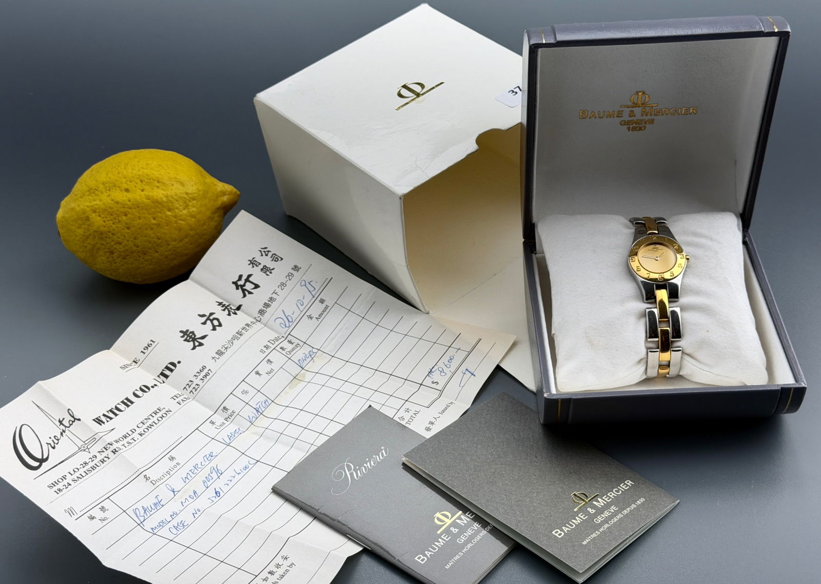 Baume & Mercier Riviera Stainless Steel Swiss Ladies Watch Monte Sereno Estate: Baume & Mercier Riviera Stainless Steel Swiss Ladies Watch Monte Sereno Estate. Please Note: Vidi Vici Gallery does not test clocks, watches, musical instruments, photo, video or electronic equipment,