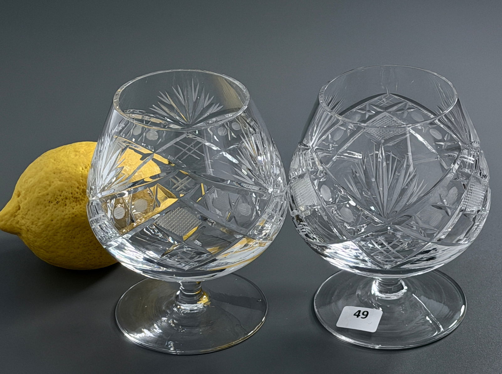 Cognac Sipping Snifter Lot of 2 Cut Glass Brandy Balloon Crystal Glasses (1 of 4)