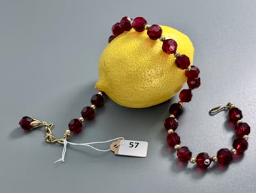 Ruby Red Faceted Beads Vintage Bohemian Art Glass Choker Necklace