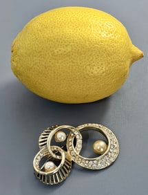 Vintage Jeweled Faux Pearl Mid Century Costume Jewelry Brooch