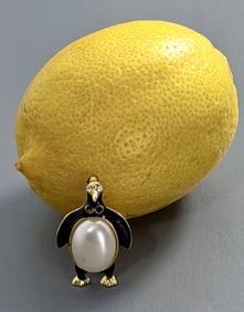 Winter Penguin Jeweled Pin Brooch