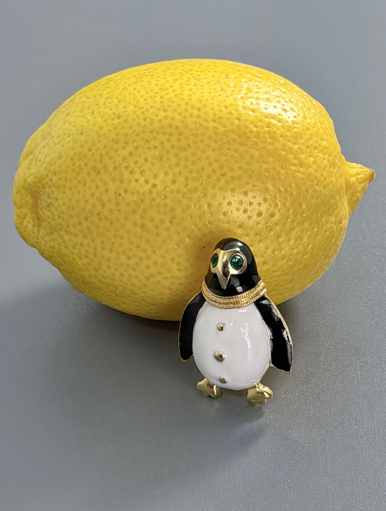 Fat Penguin Green Jeweled Eyes Christmas Costume Jewelry Enameled Pin Brooch (1 of 4)