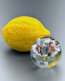 Frosted Flower in Pastel Colors Blue Pink Yellow Green Small Vintage Art Glass Paperweight