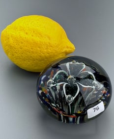 Dark Multicolered Bullicante Flower Art Glass Paperweight