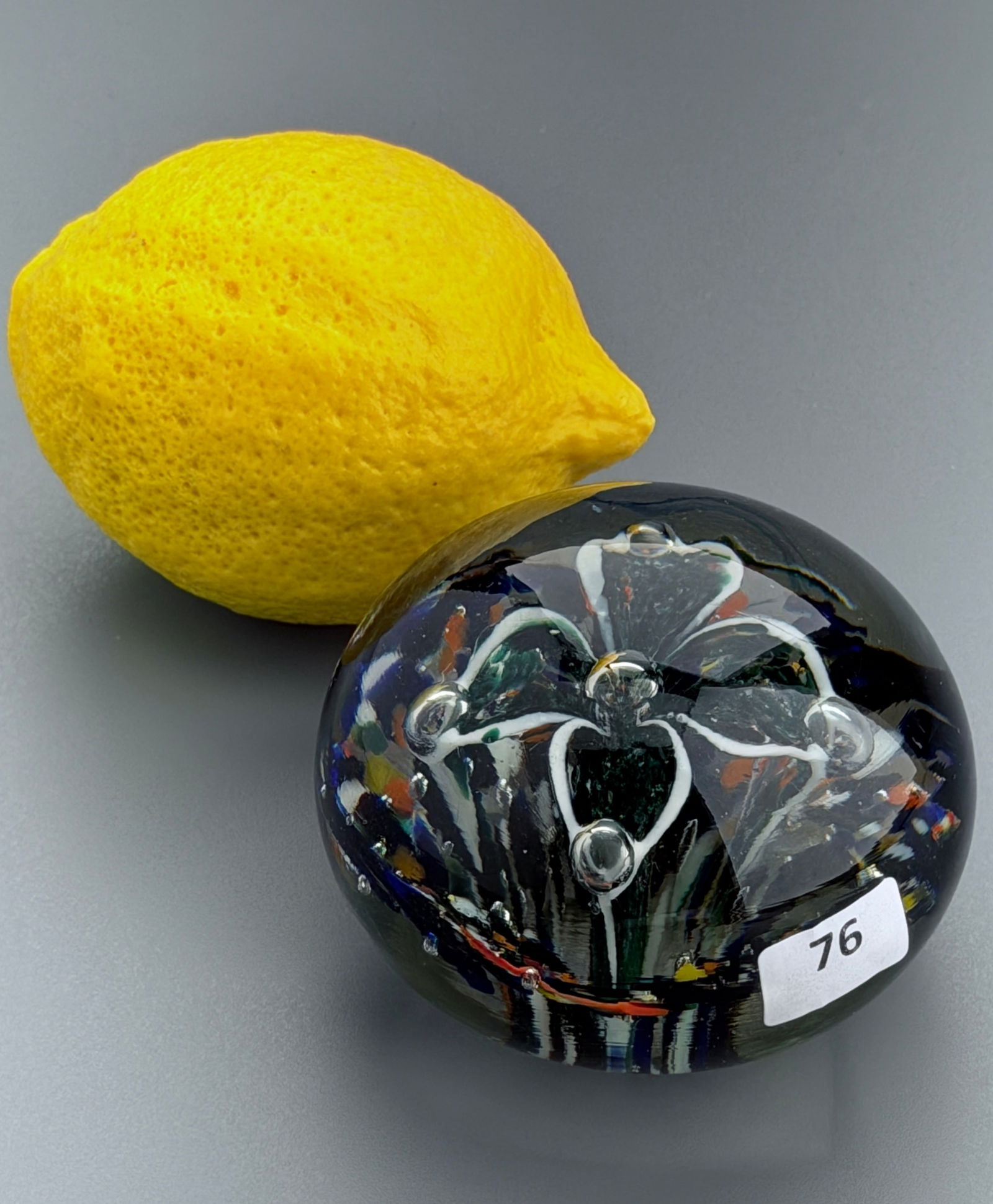 Dark Multicolered Bullicante Flower Art Glass Paperweight: Dark Multicolered Bullicante Flower Art Glass Paperweight Approximately 3 inches in diameter. For all high ticket items, including watches and jewelry, thebuyer identity has to be confirmed prior to s