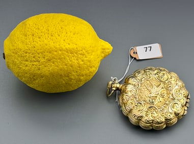 Pocket Watch Shaped Bird Theme Gilded Compact