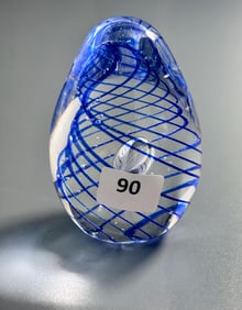Blue Art Glass Spiral Egg Paperweight