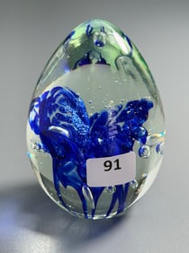 Cobalt Blue Flowers Egg Paperweight