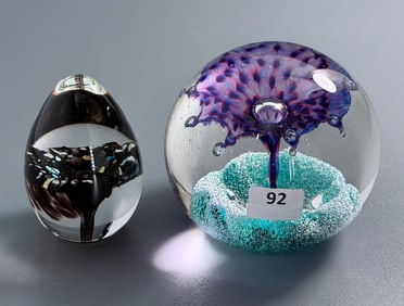 Caithness Scotland Fountain Art Glass Ball Paperweight together with GES Art Glass Studio Egg Shaped