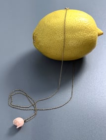 Angel Skin Coral Carved Rose Pendant on Gold Plated Chain