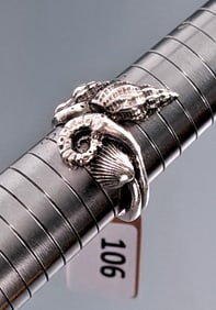 Seashell Nautical Theme Vintage Ring Marked 925 for Sterling Silver Size 5 3/4