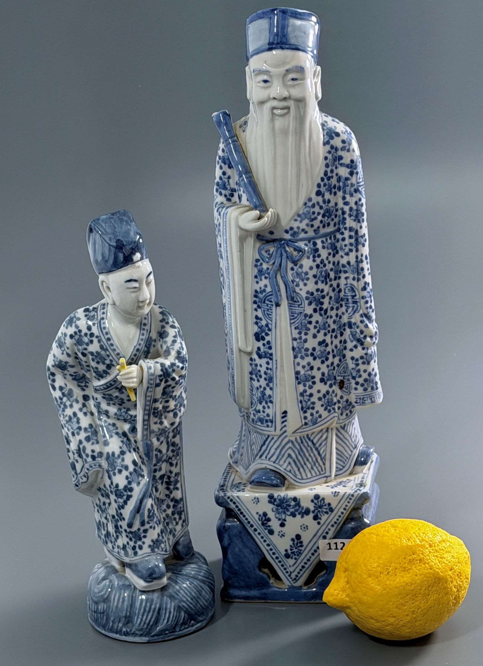 Chinese Blue & White Porcelain Immortals Lot of 2 Figurines (1 of 6)