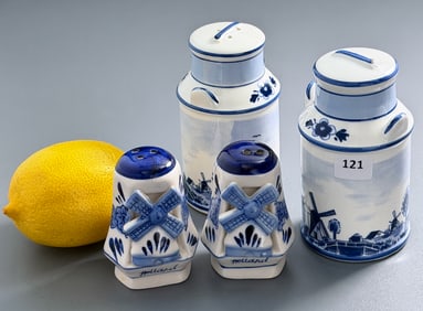 Blue & White Delft Salt & Pepper Shakers Handpainted Holland Windmill Lot of 2 Sets