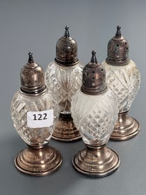 Vintage Used Silver & Glass Salt Pepper Shakers Lot of 4 Sold As Is As Pictured