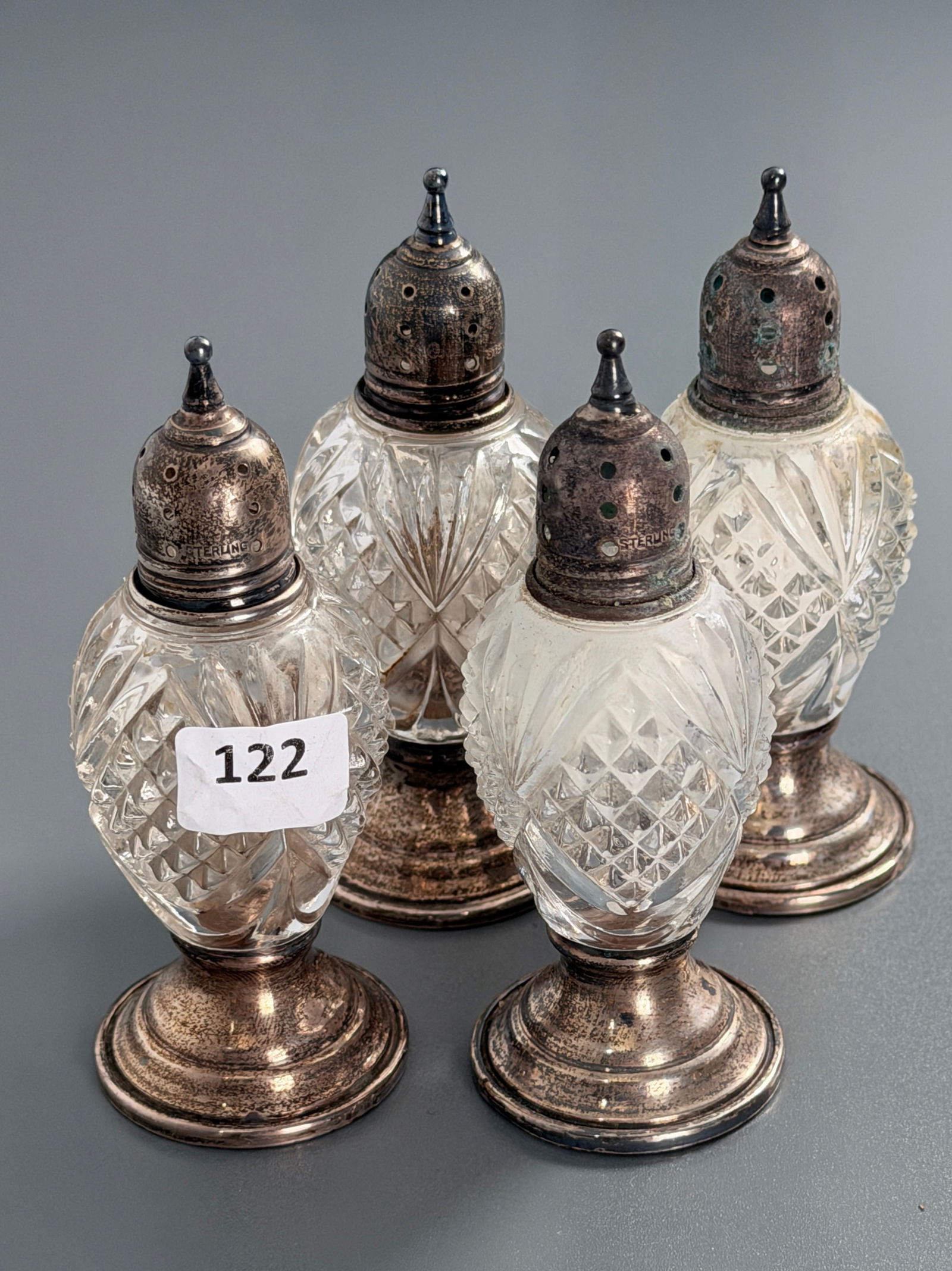 Vintage Used Silver & Glass Salt Pepper Shakers Lot of 4 Sold As Is As Pictured (1 of 4)