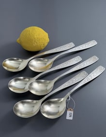 Mid Century Modern USSR Russian Pattern Dinner Spoon Set of 6 Spoons