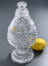 Waterford Crystal Bicentennial Liberty Bell Heavy Footed Base Covered Jar Irish Diamond Cut Crystal