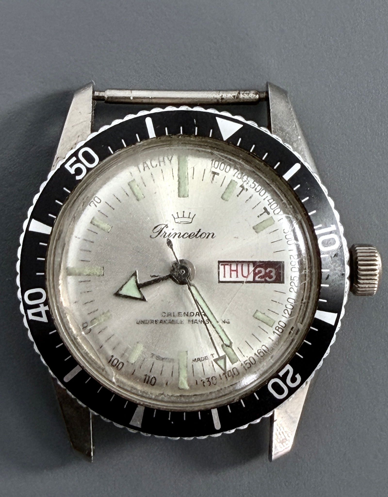 Vintage Princeton Day Date Dive Watch Swiss Made Unbreakable Main Spring Calendar Movement Sold As (1 of 7)