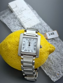 Vintage Chrome Quartz Tank Watch Stainless Steel Bracelet Never Used