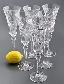 French Durand Crystal Champagne Flutes Set of 6 Vintage Stemware Made in France