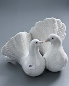 Lladro Doves Cake Topper Vintage Porcelain White Pigeons Figurine Made in Spain