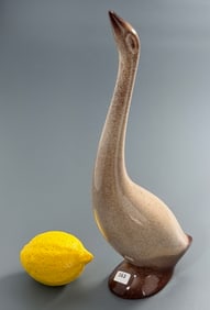 Howard Pierce Goose Vintage Mid Century California Pottery Bird Figurine Speckled Brown Glaze Finish