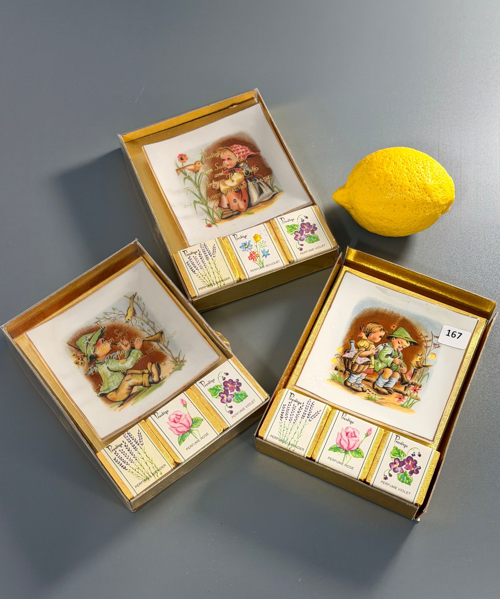 Vintage Porcelain Soap Dish and Perfumed Bath Cubes Lot of 3 Sets (1 of 3)