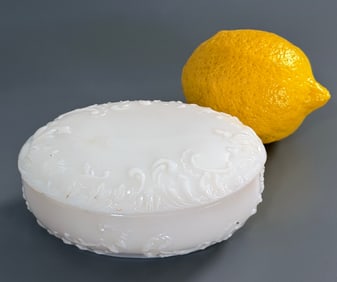 Antique Milk Glass Oval Lidded Box