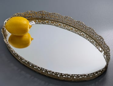 Oval Mirror Vanity Plateau Gallery Tray Perfume Bottle Organizer Display