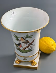 Herend Porcelain Footed Vase with Birds and Butterflies