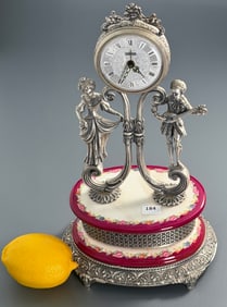 Vintage Titanus Figural Alarm Clock on Porcelain Base Germany 1970-s