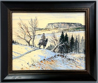 Bill J. Shaddix American Artist b.1931 Original Signed Painting on Board Titled Frosty Trail