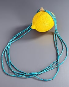 Vintage Natural Turquoise Heishi Bead 4 Strand Necklace with Brown Matrix Pattern Possibly Santo