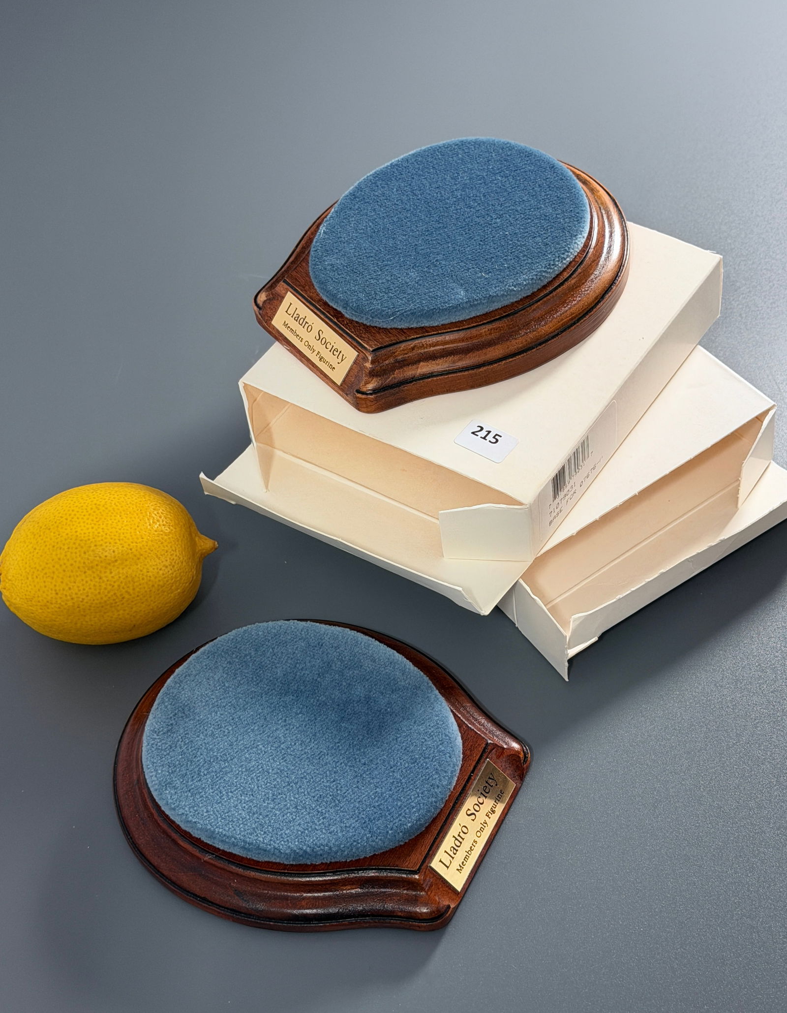 Lladro Society Members Only Wooden Base Lot of 2 Boxed Unused Bases: Lladro Society Members Only Wooden Base Lot of 2 Boxed Unused Bases Approximately 5 1/4 x 4 1/2 inches overall. We are continuing to sell the Largest US Collection of Lladro porcelain figurines. This