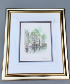 G. Harvey Trolleys on Broadway 1989 Nicely Matted & Framed Numbered and Signed by artist Gerald