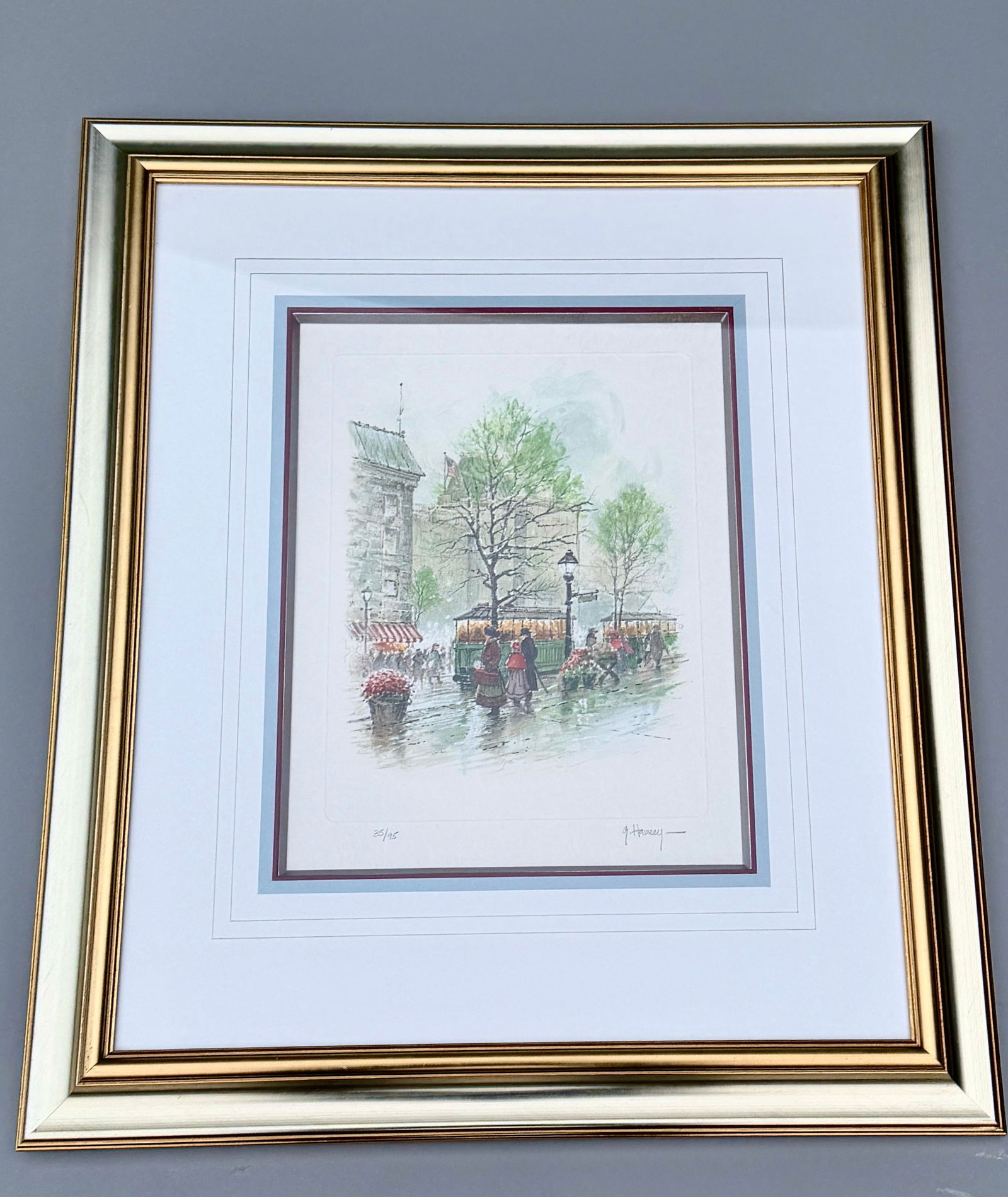 G. Harvey Trolleys on Broadway 1989 Nicely Matted & Framed Numbered and Signed by artist Gerald (1 of 5)