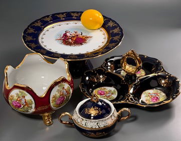 Vintage Mid Century Cobalt Porcelain 3 Section Divided Serving Dish approximately 10 _ inches in