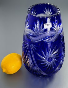 Cobalt Cut to Clear European Crystal Flower Vase