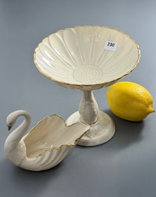 Lenox Gold Trim Porcelain Compote & Swan Trinket Dish