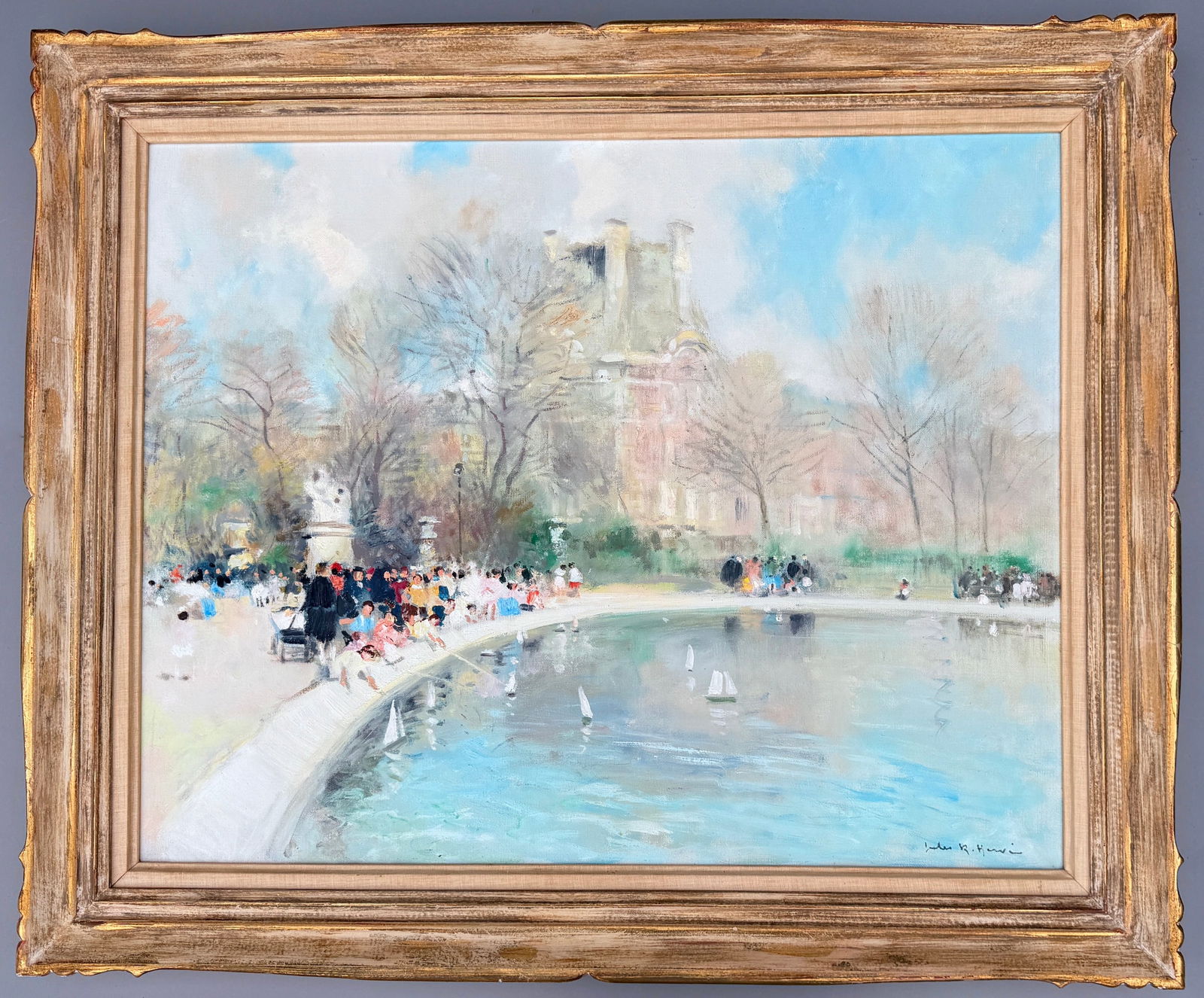 Jules Rene Herve French 1887-1981 Original Oil on Canvas Impressionist Genre Painting April in Paris: Jules Rene Herve French 1887-1981 Original Oil on Canvas Impressionist Genre Painting April in Paris Parisian Cityscape Vintage Framing Newcomb Macklin Co Chicago 5 - digits Phone Number Approximately