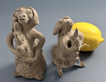 Fantastic Creatures Aliens Bizarre Unglazed Clay Peculiar Figurines Lot of 2