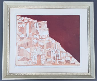 Mario Micossi Italian 1926 - 2005 Vintage Mid Century Art Monochrome Etching Titled Ricordo Del