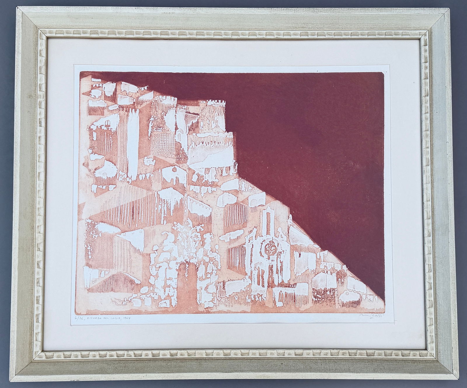 Mario Micossi Italian 1926 - 2005 Vintage Mid Century Art Monochrome Etching Titled Ricordo Del (1 of 5)