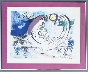 Marc Chagall 1887-1985 French-Russian Modernist Artist Paysage Bleu or Couple Dans le Paysage Bleu